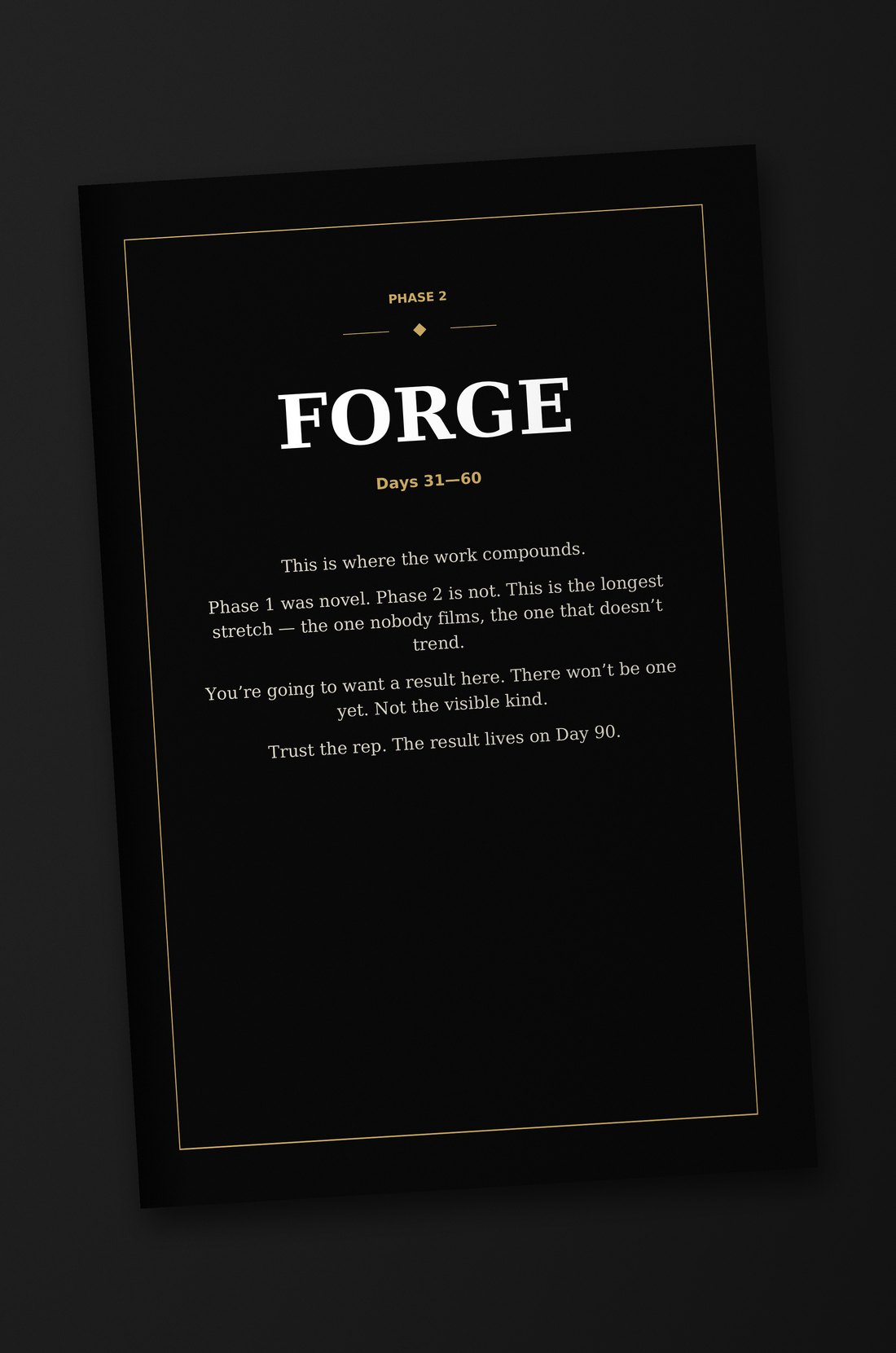 The Phase 2 divider page printed inside The 90-Day Forge