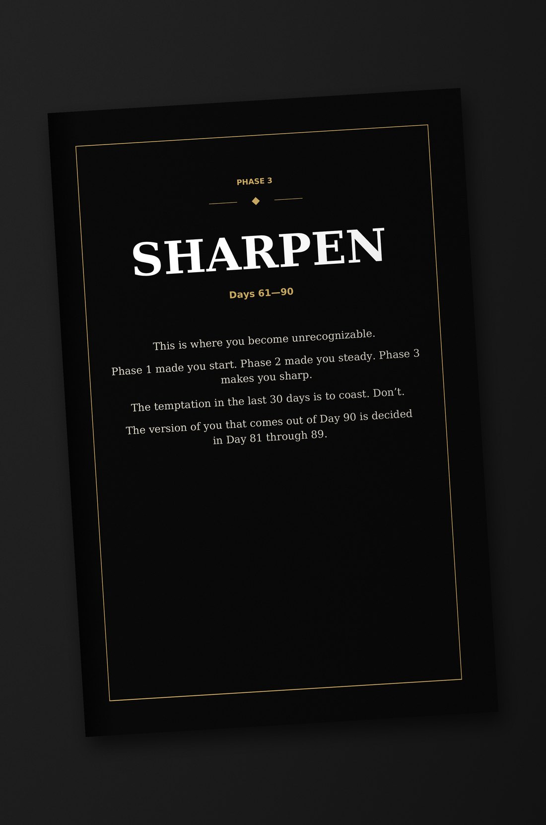 The Phase 3 divider page printed inside The 90-Day Forge